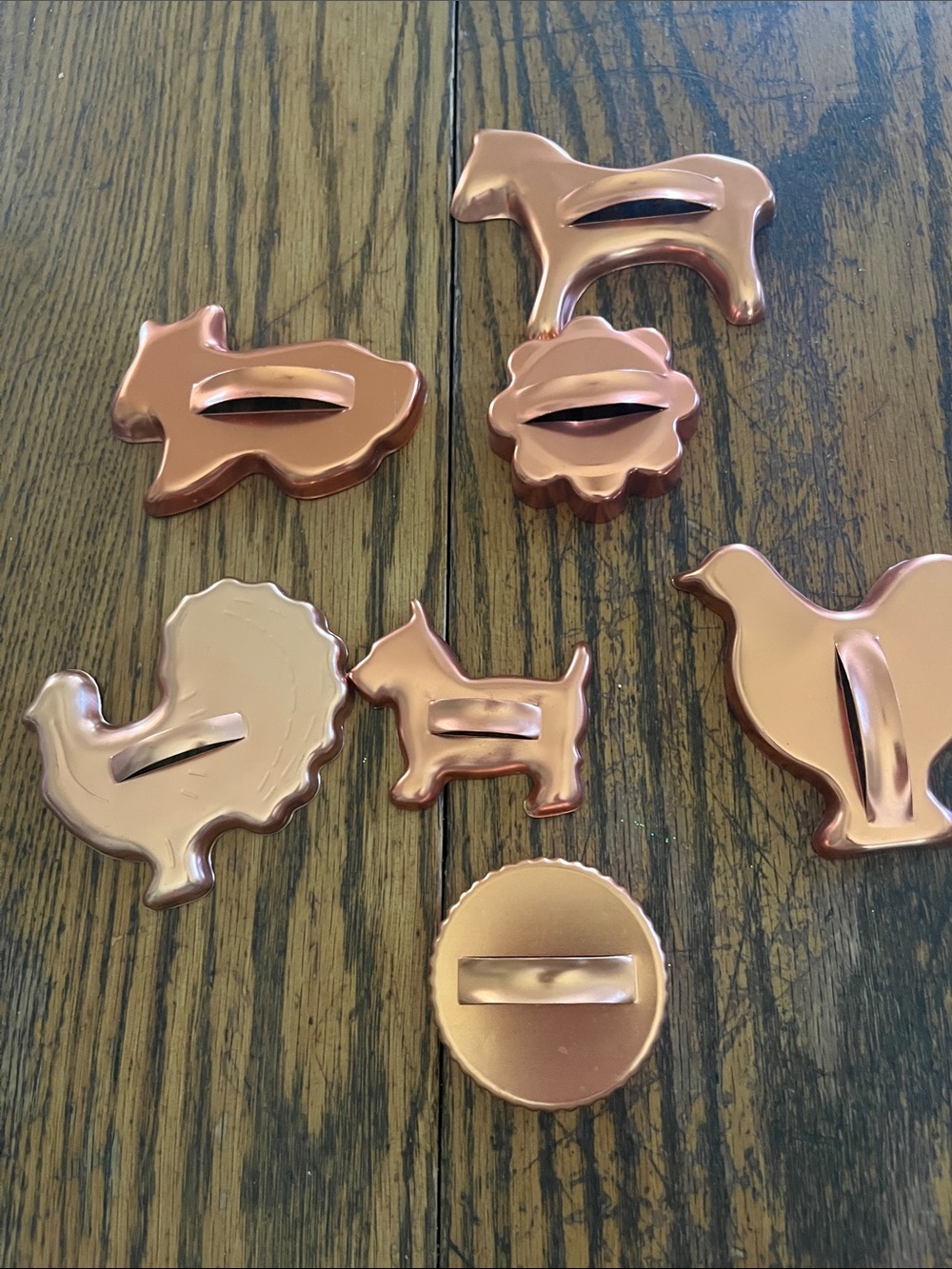 Vintage Copper Tone Metal Cookie Cutters - Animal Shapes